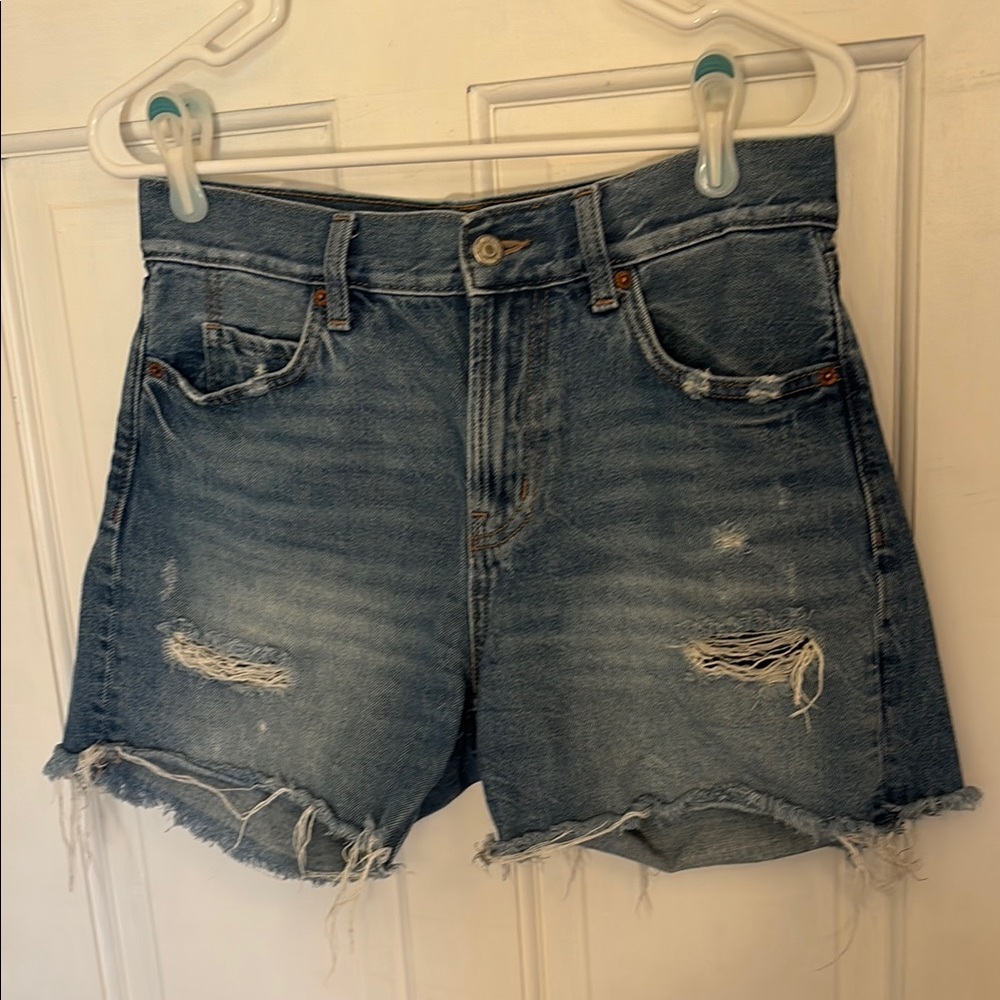 Blue Distressed Jean Shorts with Raw Hem